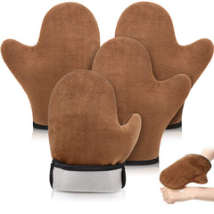 SATINIOR mitt pack front view showing four brown reusable applicators and product benefit clean application