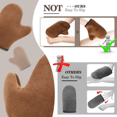 SATINIOR mitt next to hand for scale showing comfortable fit and thumbed control