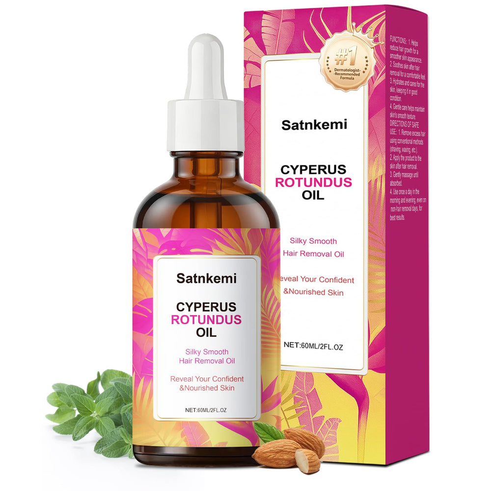 Satnkemi front bottle showing cyperus rotundus oil and product benefits