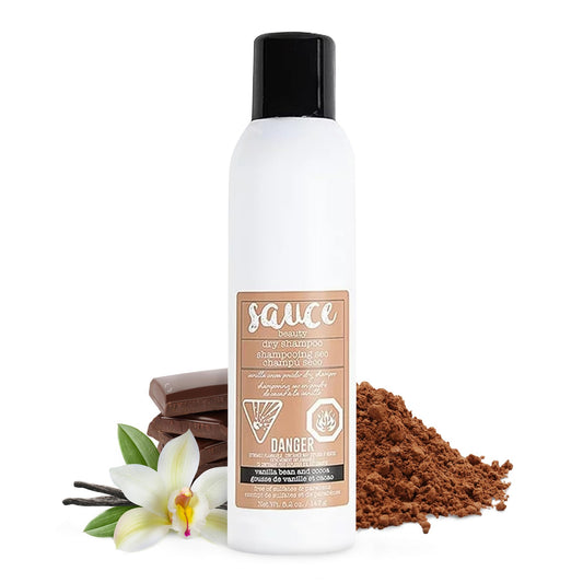 SAUCE BEAUTY front can showing label and vanilla cocoa scent benefits