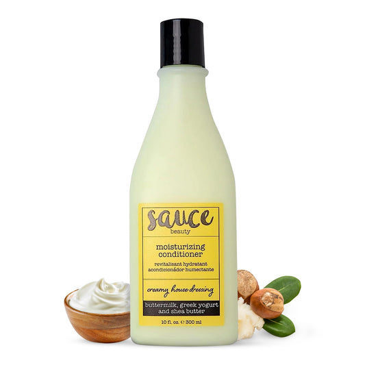 SAUCE BEAUTY front bottle showing creamy house dressing conditioner for easy identification and appeal