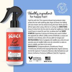 SAUCE BEAUTY bottle staged on bathroom shelf for daily styling routine