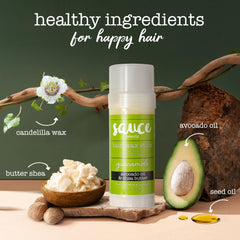 SAUCE BEAUTY applied to hair edges and beard demonstrating control and polished look benefit: tame flyaways