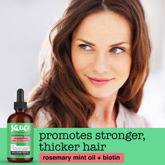 SAUCE BEAUTY label close-up highlighting ingredients and biotin benefit