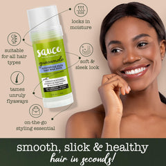 SAUCE BEAUTY open stick close-up of texture and smooth finish benefit: glide-on application