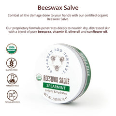 Savannah Bee Company salve being applied to hands to soften cuticles and skin