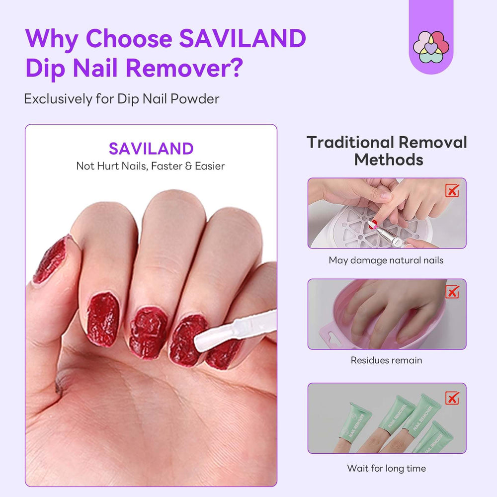 SAVILAND before and after dip removal on nails, clean smooth results