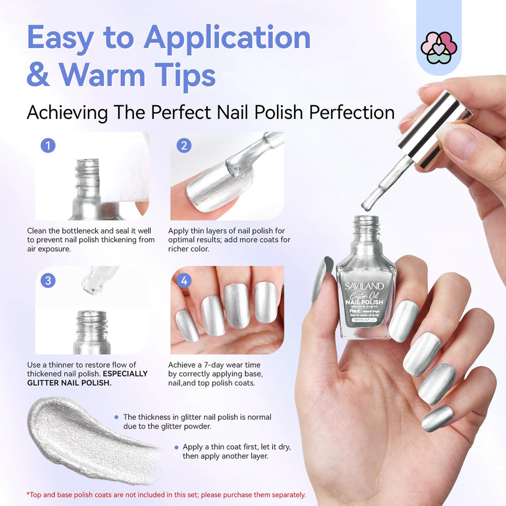 SAVILAND applied on toenail showing quick-dry metallic effect ideal for pedicures