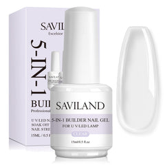 SAVILAND clear builder gel front bottle showing product and label benefit build