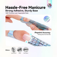 SAVILAND form placed on finger showing scale, supports long extensions benefit