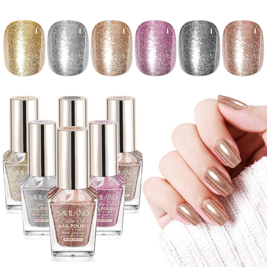 SAVILAND front packaging showing six glitter polish bottles and colorful display for gifting
