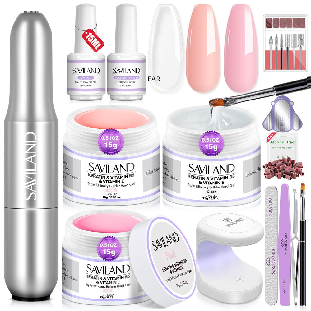 SAVILAND kit front packaging showing all included gels and tools for complete setups
