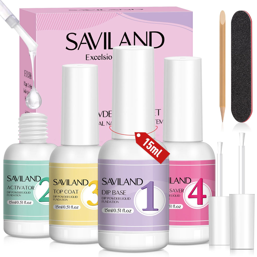 SAVILAND front packaging shot showing full 4-piece dip liquid kit and tools for quick setup