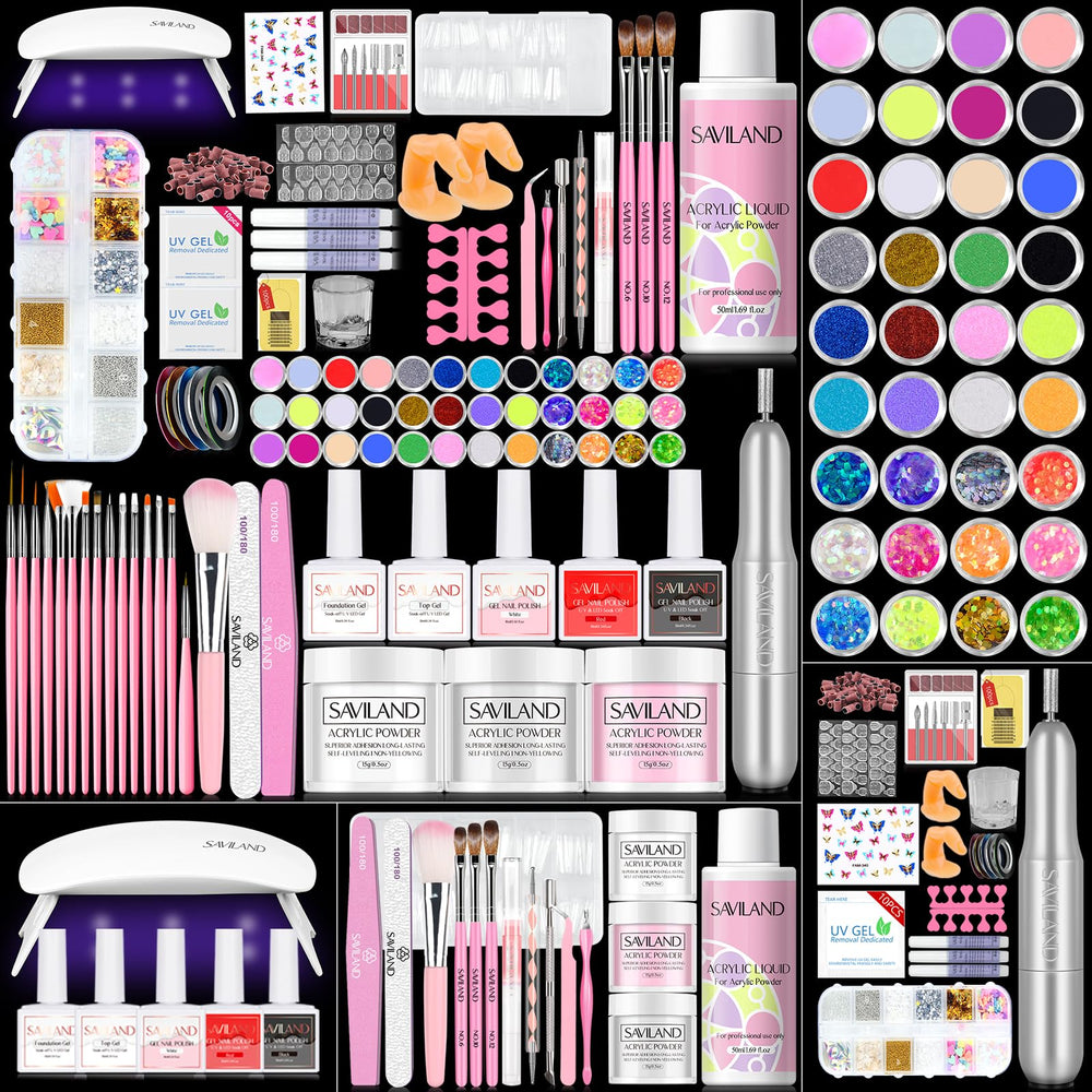 SAVILAND front packaging showing full acrylic nail kit benefits