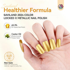 SAVILAND brush stroke swatch illustrating opaque gold coverage