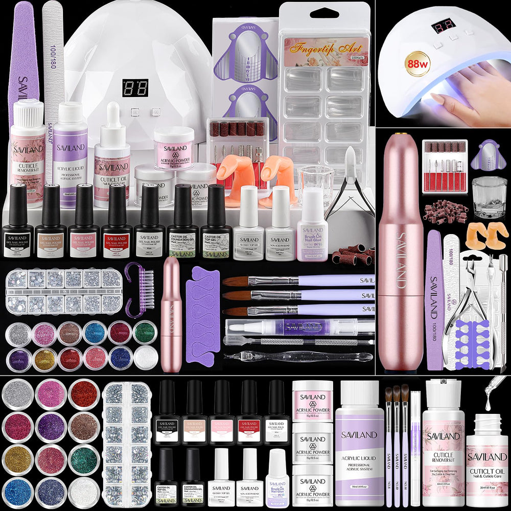 SAVILAND complete kit flatlay showing tools and powders for instant setup