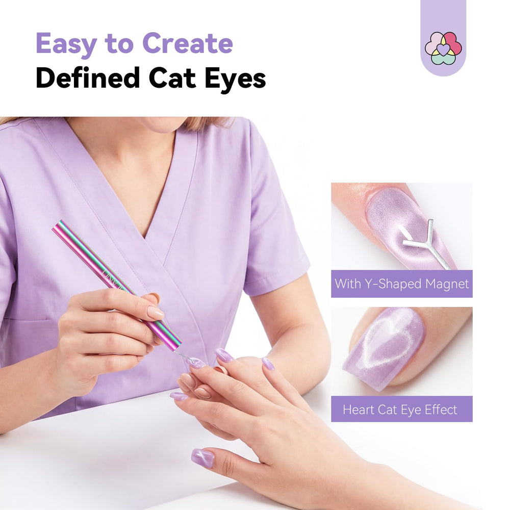 SAVILAND magnet hovering above gel polish to form crisp cat-eye effect