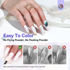 SAVILAND manicure in use application demonstrating effortless chrome rubbing technique