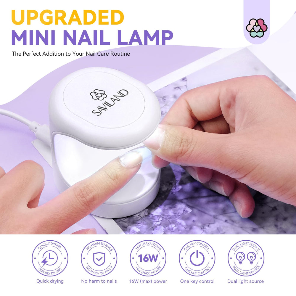 Saviland mini lamp open 180° displaying wide opening for long nails
