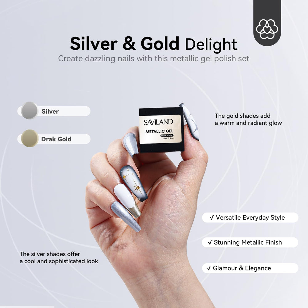SAVILAND painted nail detail showing fine 3D metallic art and precise pigment payoff