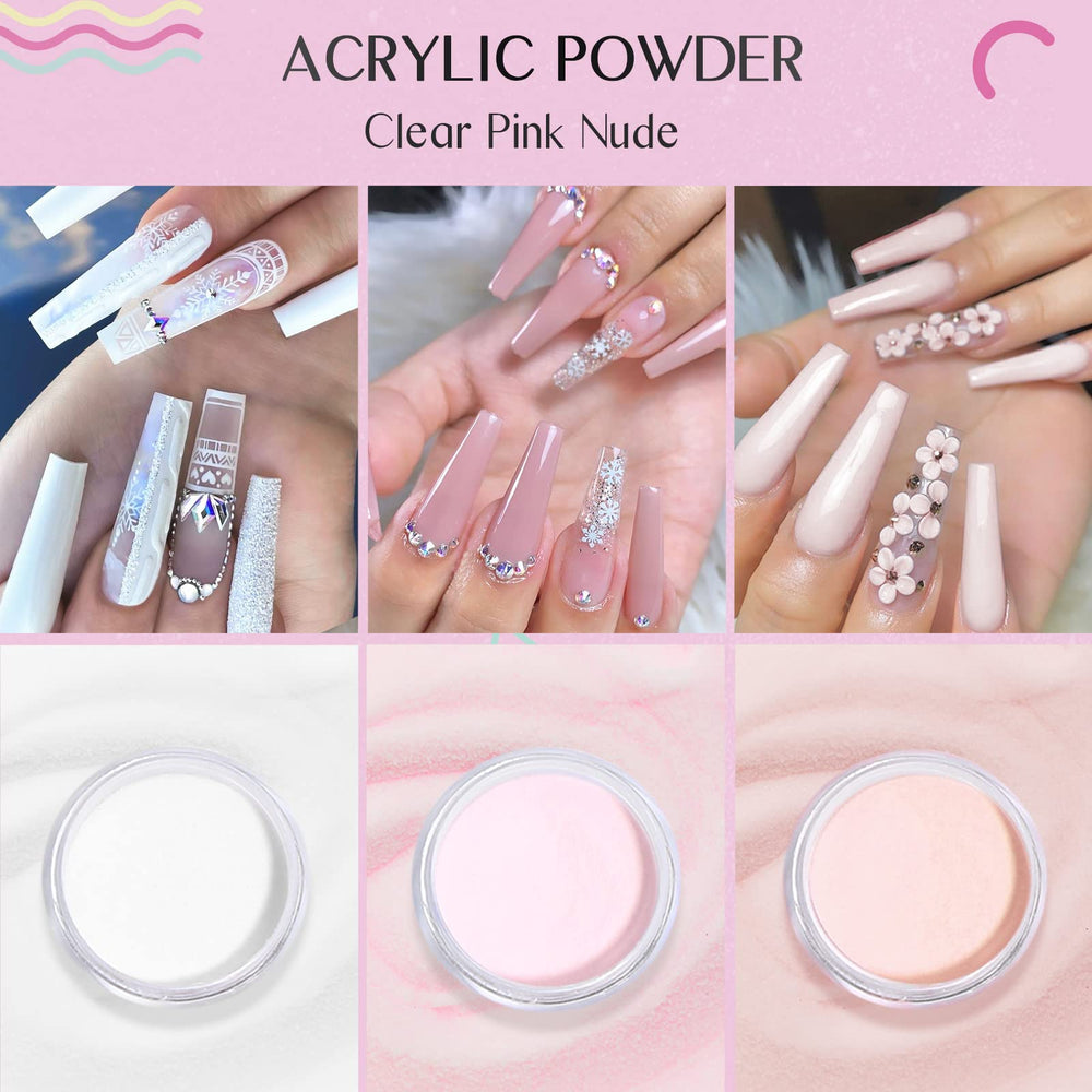 SAVILAND acrylic powders close-up showing clear pink nude shades for natural finishes
