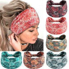 SAWINDA front view of six-pack headbands showing colorful boho prints and packaging benefit