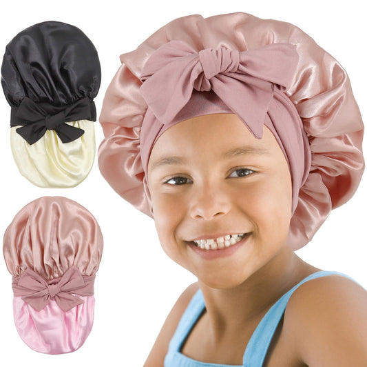 SAYMRE front view of pink and black bonnet set showing cute reversible design and convenience