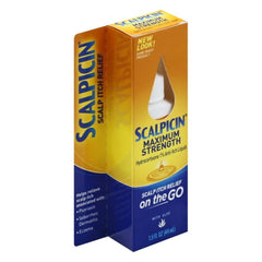 Scalpicin on a bathroom shelf among toiletries for everyday routine use