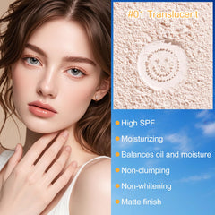 Scarman applying powder to face for oil control and makeup longevity
