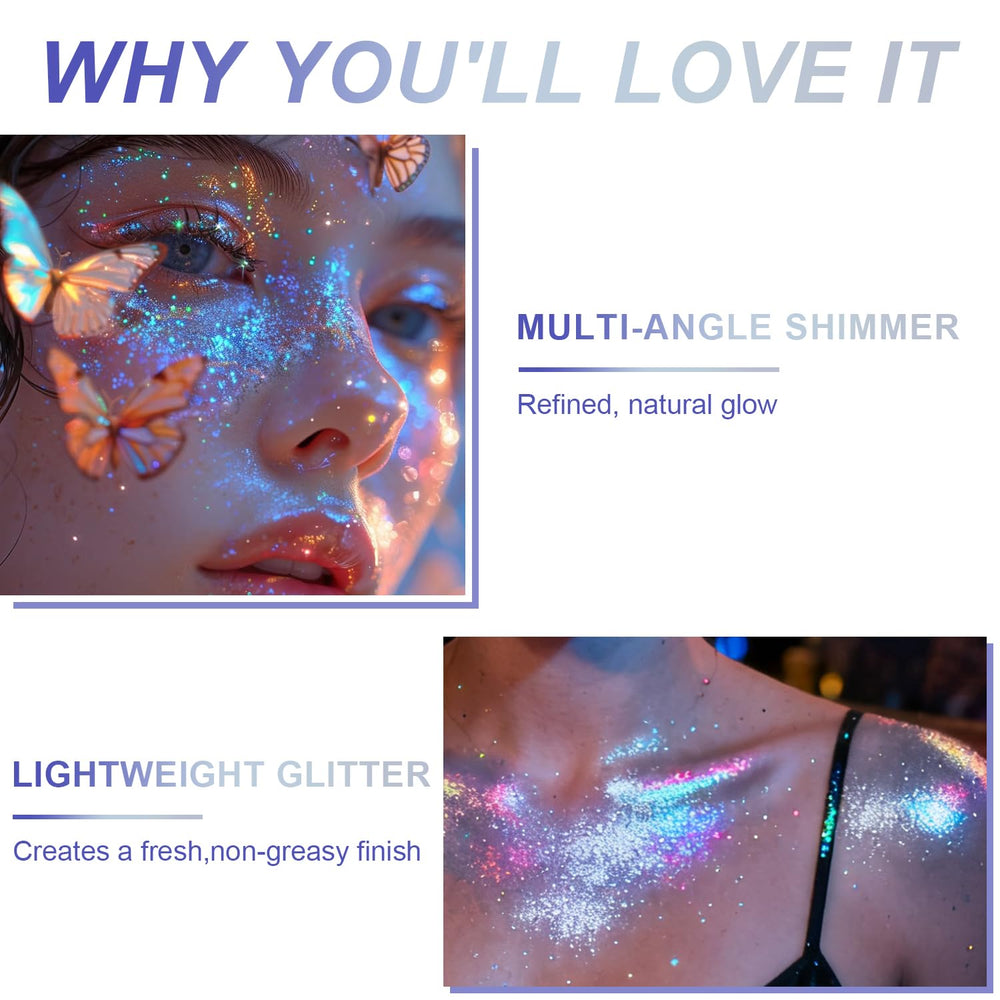 Scarman gel texture with chunky holographic sequins showing prismatic shine