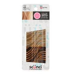 Scunci by Conair front packaging showing 48-count blonde bobby pins, reliable hold