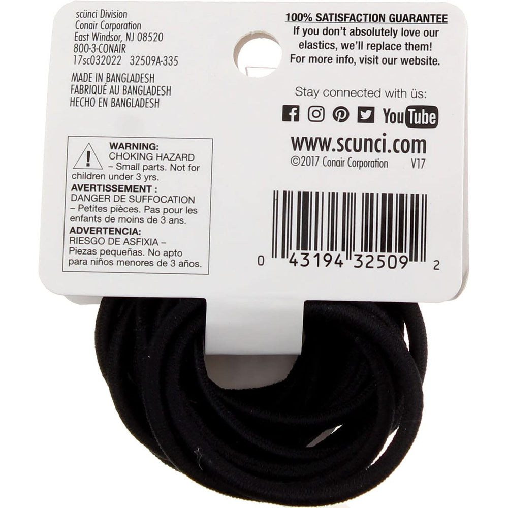 Scunci fine elastic close-up texture highlighting smooth seam-free nylon for gentle hold