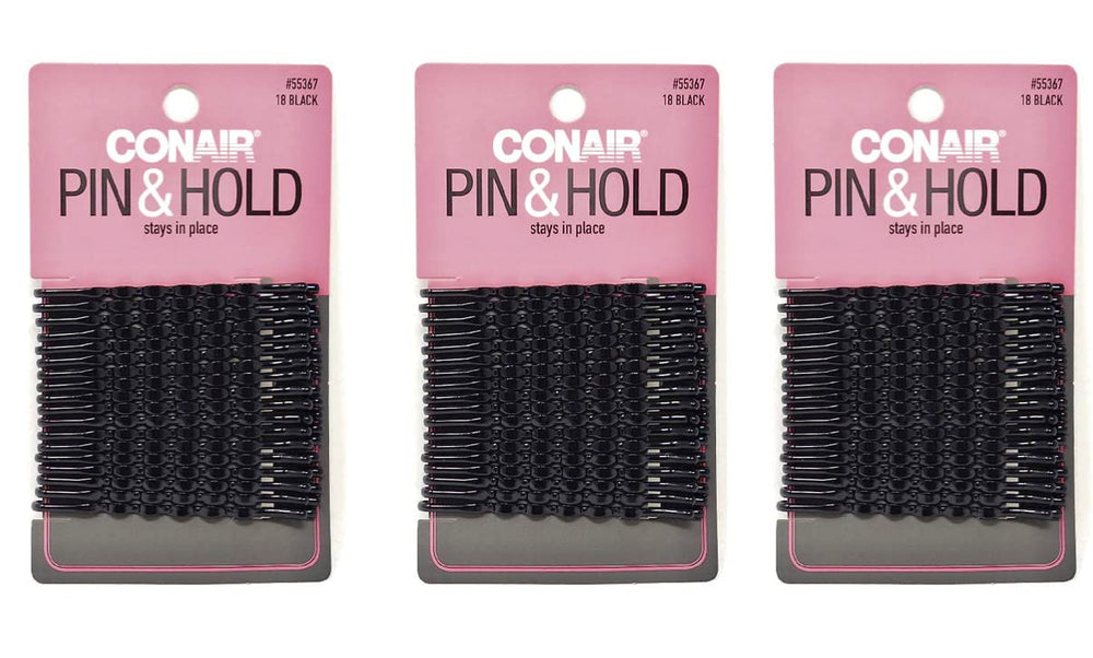Scunci front packaging showing 3 sets of black bobby pins and easy grab benefit