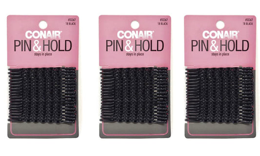 Scunci front packaging showing 3 sets of black bobby pins and easy grab benefit