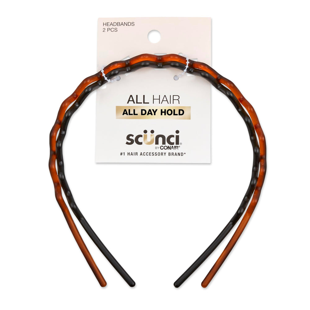 Scunci headband worn during workout keeping hair out of face while exercising