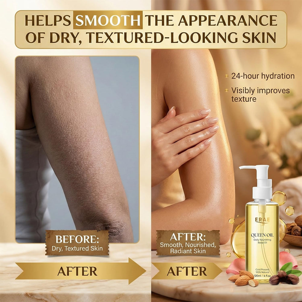SDUQULK ERAE oil pouring closeup showing lightweight texture and quick absorption benefit