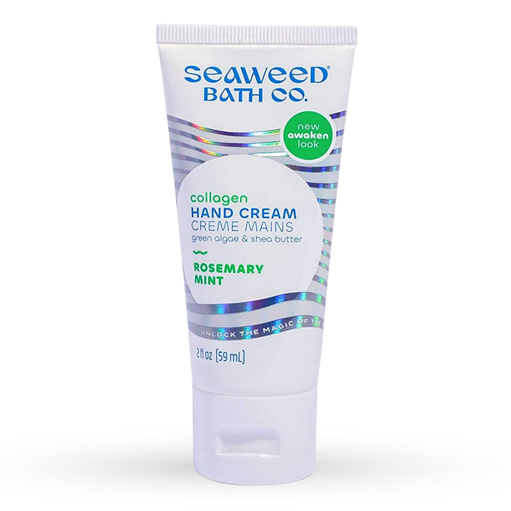 Seaweed Bath Co. front tube view showing rosemary mint scent and travel-friendly size