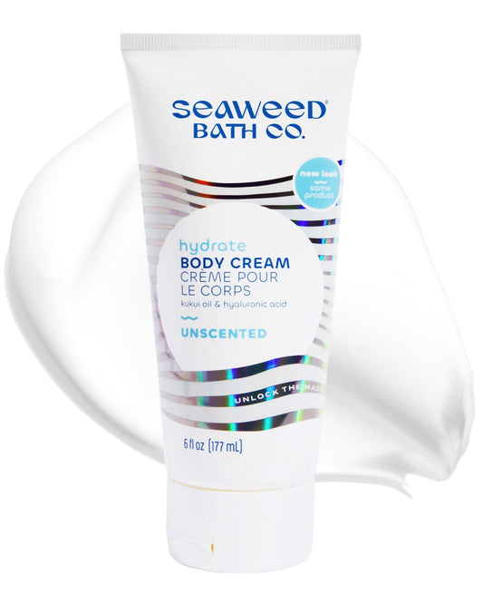 Seaweed Bath Co front jar unscented showing label and size, clear benefit: nourishing hydration