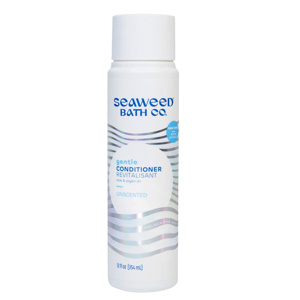 Seaweed Bath Co front label of 12 ounce unscented conditioner showing product details and size benefit