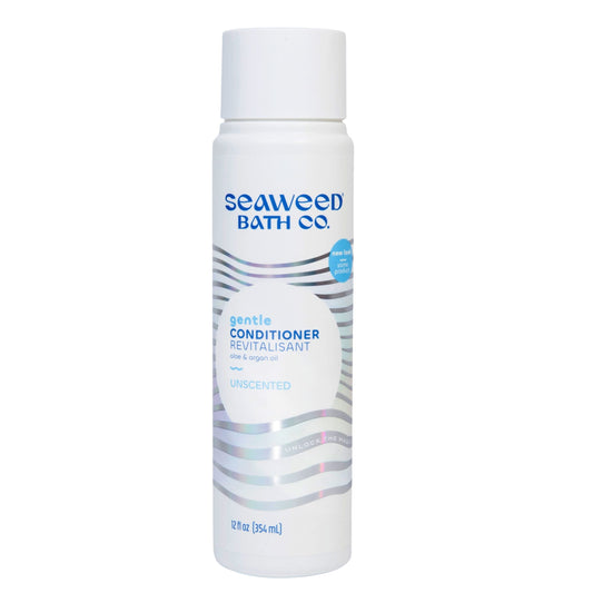 Seaweed Bath Co front label of 12 ounce unscented conditioner showing product details and size benefit