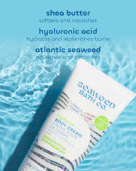 Seaweed Bath Co. pump dispensing cream to demonstrate easy, mess-free application
