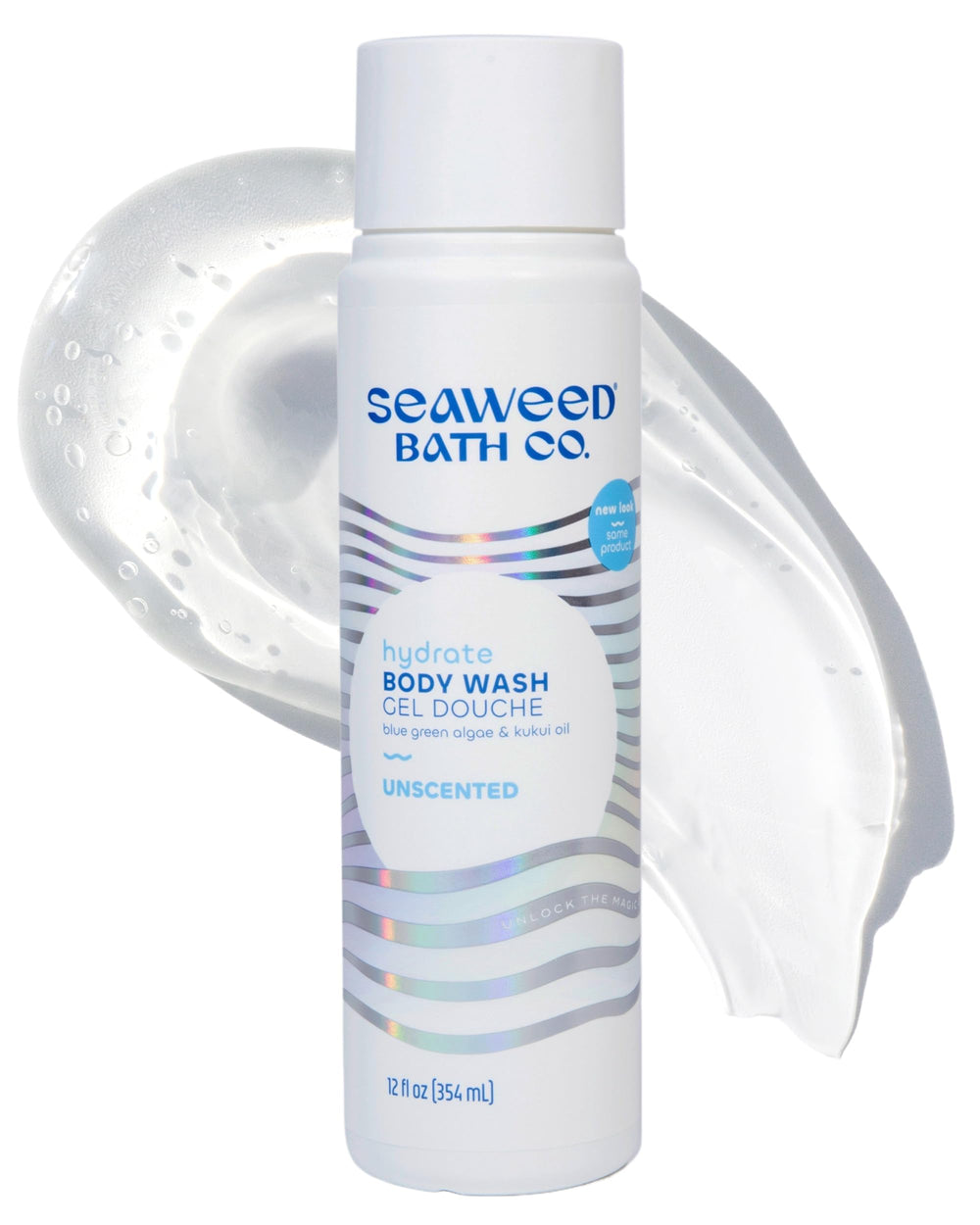 Seaweed Bath Co. Hydrate front label showing unscented moisturizing benefits