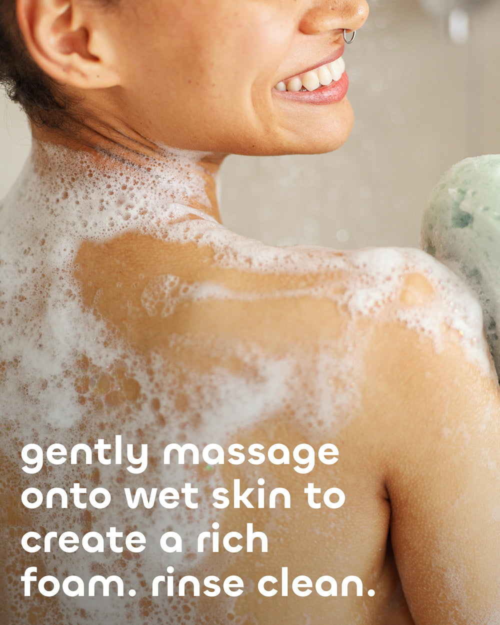 Seaweed Bath Co. lathered leg while shaving showing smooth glide benefit