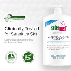 SEBAMED bottle in shower scene conveying daily scalp care benefit