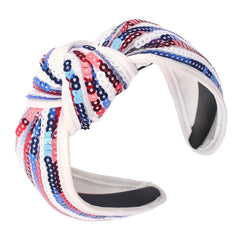 SeBneny front view headband showing red white blue sequins and festive look