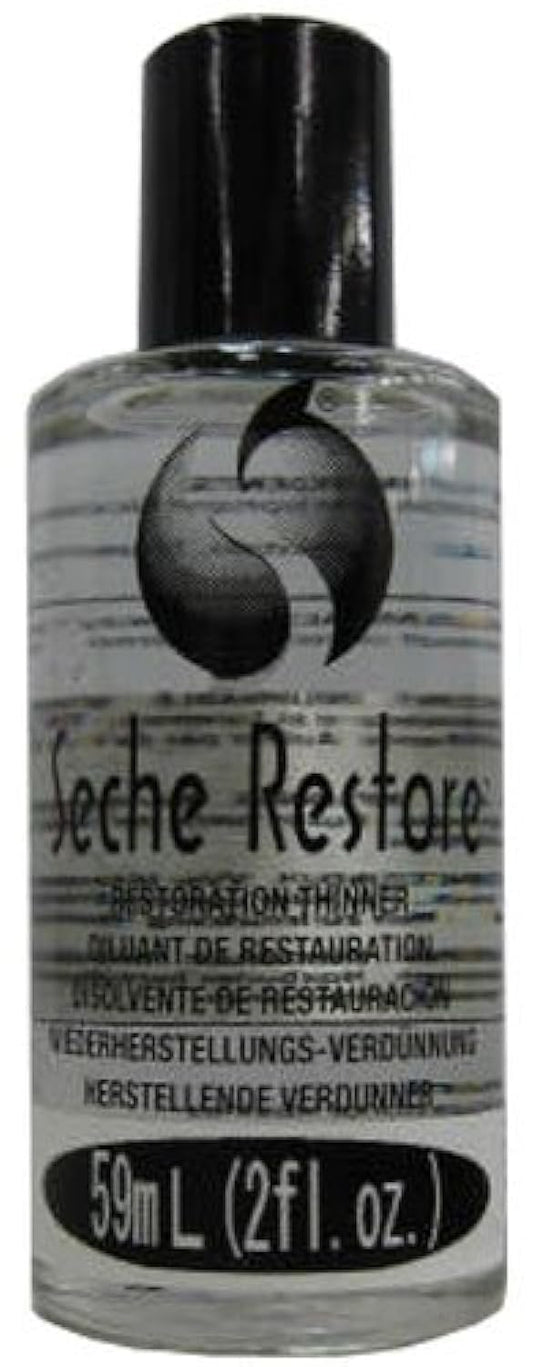 Seche bottle front view showing label and 2 oz size, brand restores polish flow