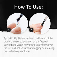 Seche Vite brush applying thin glossy top coat for smooth finish