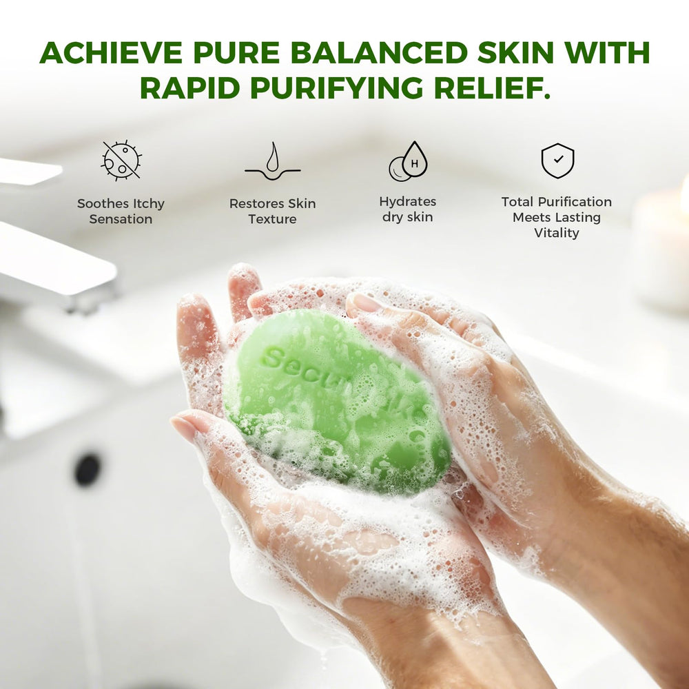 SecuMake foaming net included with package demonstrating richer lather and longer bar life