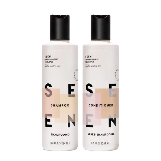 SEEN bundle front view showing both shampoo and conditioner benefits