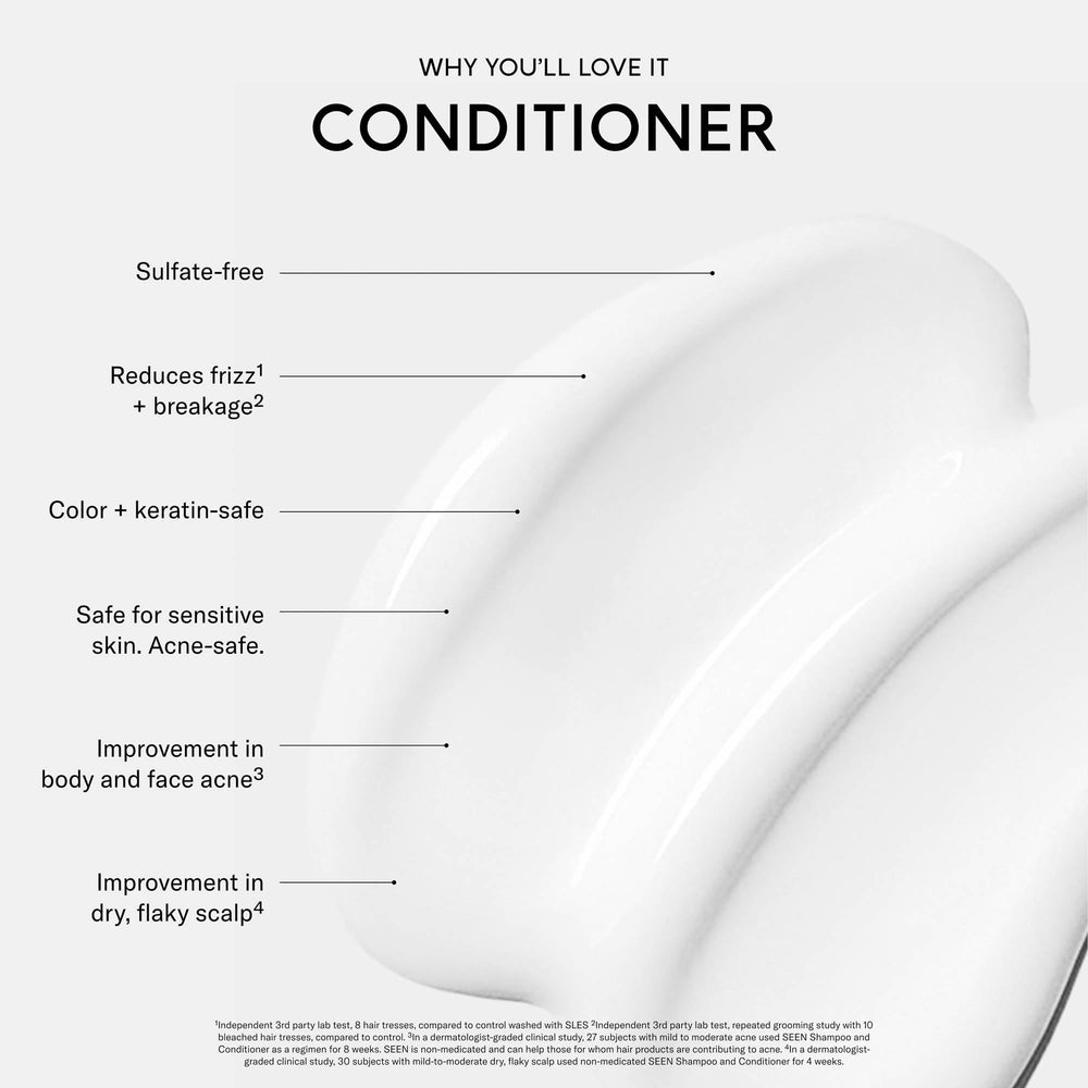SEEN conditioner creamy texture swirl, demonstrates lightweight smooth formulation